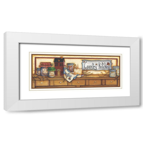 Country Kitchen Shelf White Modern Wood Framed Art Print with Double Matting by June, Mary Ann