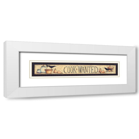 Cook Wanted White Modern Wood Framed Art Print with Double Matting by June, Mary Ann