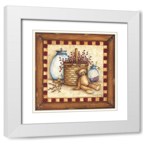 Berries, Stars and Jars White Modern Wood Framed Art Print with Double Matting by June, Mary Ann