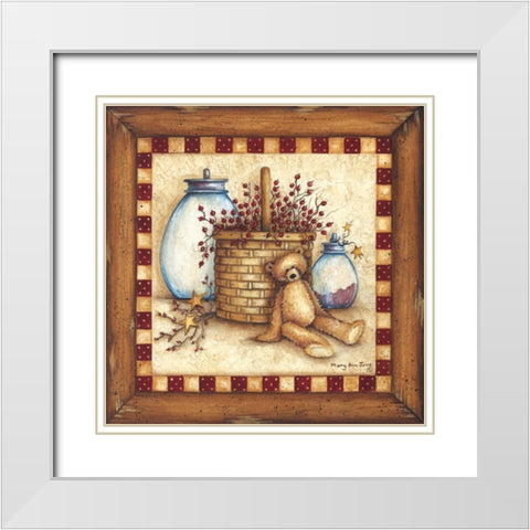 Berries, Stars and Jars White Modern Wood Framed Art Print with Double Matting by June, Mary Ann