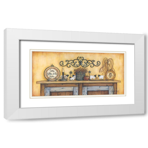 Come Gather at Our Table White Modern Wood Framed Art Print with Double Matting by June, Mary Ann