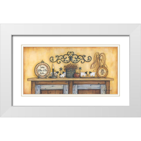 Come Gather at Our Table White Modern Wood Framed Art Print with Double Matting by June, Mary Ann