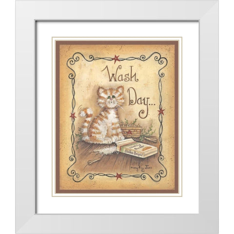 Wash Day White Modern Wood Framed Art Print with Double Matting by June, Mary Ann