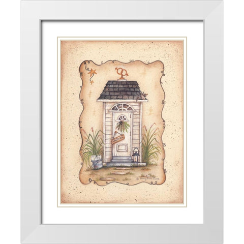 His and Hers Outhouse White Modern Wood Framed Art Print with Double Matting by June, Mary Ann