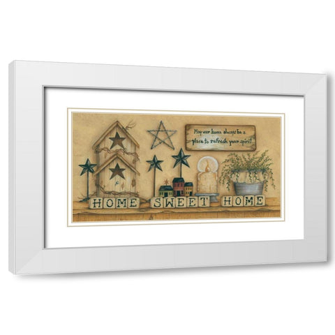 Home Sweet Home White Modern Wood Framed Art Print with Double Matting by June, Mary Ann