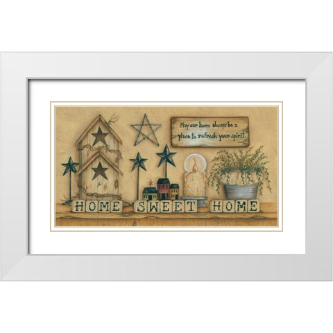 Home Sweet Home White Modern Wood Framed Art Print with Double Matting by June, Mary Ann