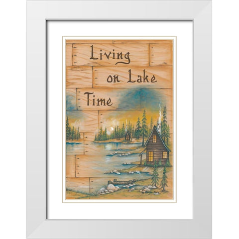 Living on Lake Time White Modern Wood Framed Art Print with Double Matting by June, Mary Ann