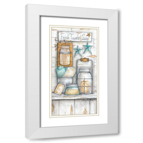 Fresh Towels and Soap White Modern Wood Framed Art Print with Double Matting by June, Mary Ann