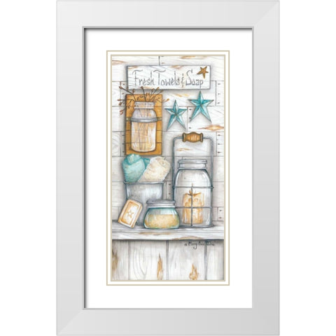 Fresh Towels and Soap White Modern Wood Framed Art Print with Double Matting by June, Mary Ann