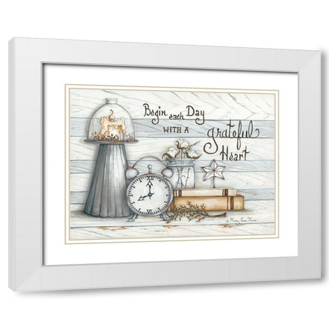 Grateful Heart White Modern Wood Framed Art Print with Double Matting by June, Mary Ann