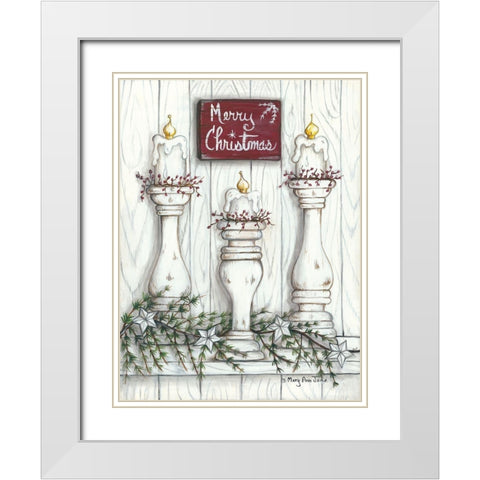 Merry Christmas White Modern Wood Framed Art Print with Double Matting by June, Mary Ann