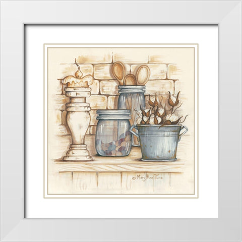 Jars and Wooden Spoons White Modern Wood Framed Art Print with Double Matting by June, Mary Ann