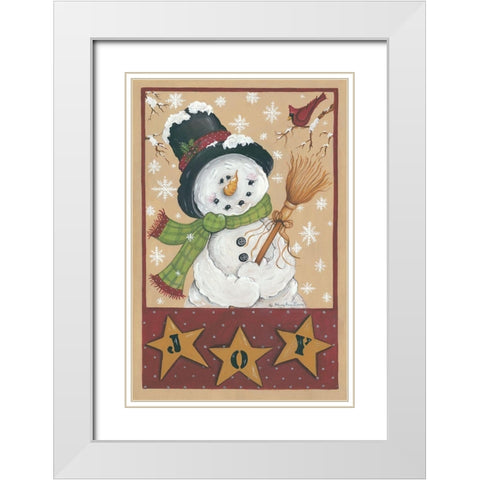 A Snowmans Joy White Modern Wood Framed Art Print with Double Matting by June, Mary Ann