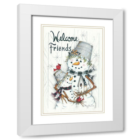 Welcome Friendsâ€¦ Snowmen White Modern Wood Framed Art Print with Double Matting by June, Mary Ann