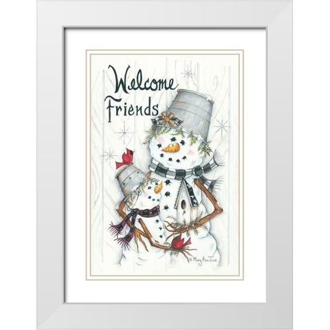 Welcome Friendsâ€¦ Snowmen White Modern Wood Framed Art Print with Double Matting by June, Mary Ann