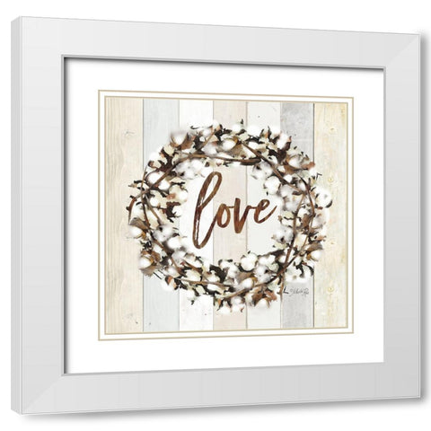 Love Cotton Wreath White Modern Wood Framed Art Print with Double Matting by Rae, Marla