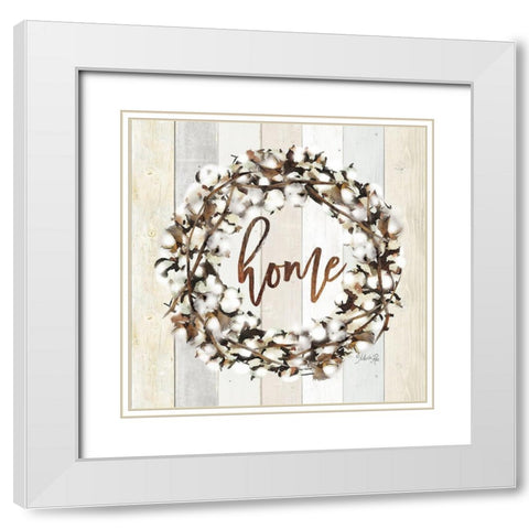 Home Cotton Wreath White Modern Wood Framed Art Print with Double Matting by Rae, Marla