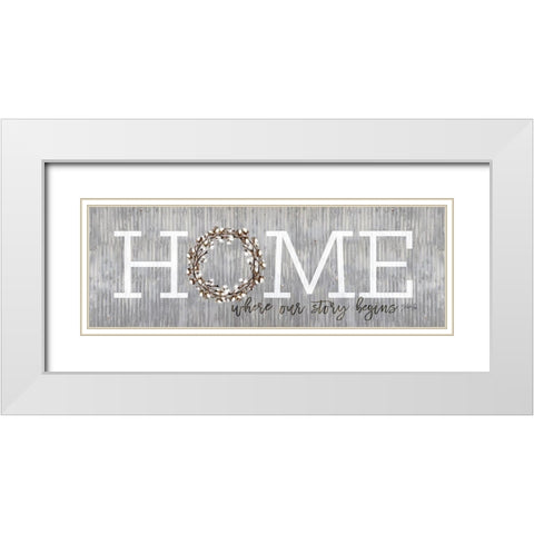 Home - Where Our Story Begins White Modern Wood Framed Art Print with Double Matting by Rae, Marla