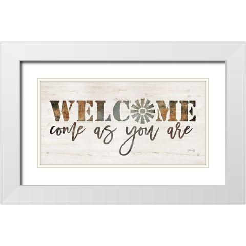 Welcome Come as You Are White Modern Wood Framed Art Print with Double Matting by Rae, Marla
