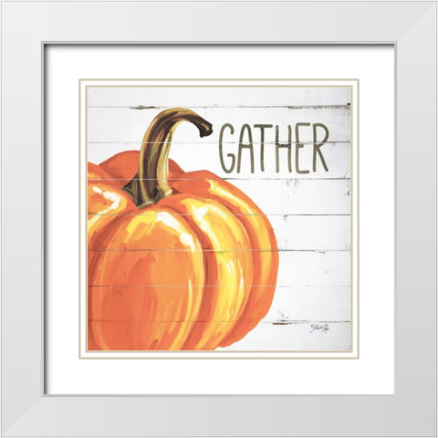 Gather Pumpkin White Modern Wood Framed Art Print with Double Matting by Rae, Marla