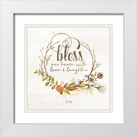 Bless Our Home Fall Foliage White Modern Wood Framed Art Print with Double Matting by Rae, Marla
