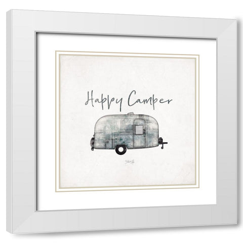 Happy Camper White Modern Wood Framed Art Print with Double Matting by Rae, Marla