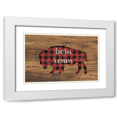 Born to Roam Bison White Modern Wood Framed Art Print with Double Matting by Rae, Marla