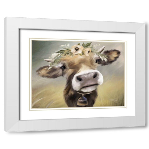 Moomoo White Modern Wood Framed Art Print with Double Matting by Rae, Marla