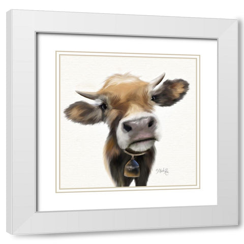 Little Moomoo White Modern Wood Framed Art Print with Double Matting by Rae, Marla