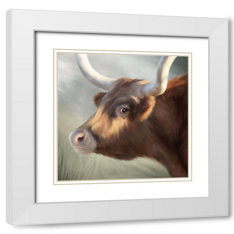 Phoenix Longhorn White Modern Wood Framed Art Print with Double Matting by Rae, Marla