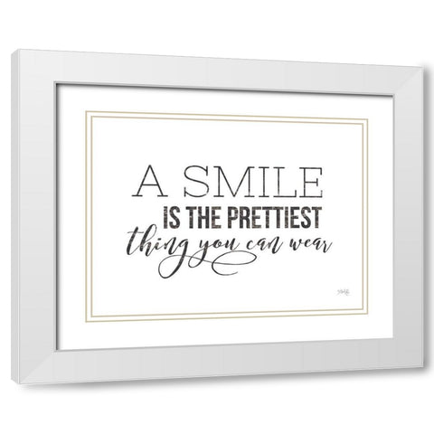 A Smile is the Prettiest Thing You Can Wear White Modern Wood Framed Art Print with Double Matting by Rae, Maria