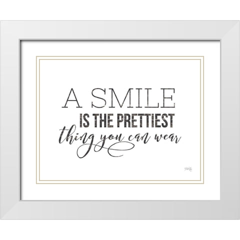 A Smile is the Prettiest Thing You Can Wear White Modern Wood Framed Art Print with Double Matting by Rae, Maria