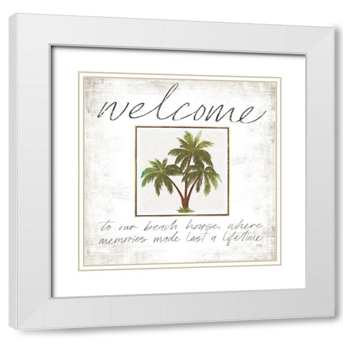 Welcome Palm Trees White Modern Wood Framed Art Print with Double Matting by Rae, Marla