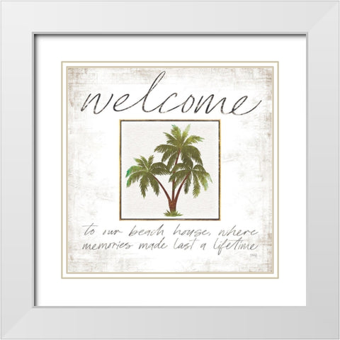 Welcome Palm Trees White Modern Wood Framed Art Print with Double Matting by Rae, Marla
