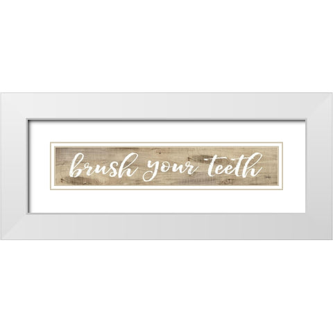 Brush Your Teeth White Modern Wood Framed Art Print with Double Matting by Rae, Marla