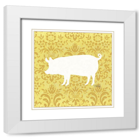 Pig Silhouette White Modern Wood Framed Art Print with Double Matting by Rae, Marla