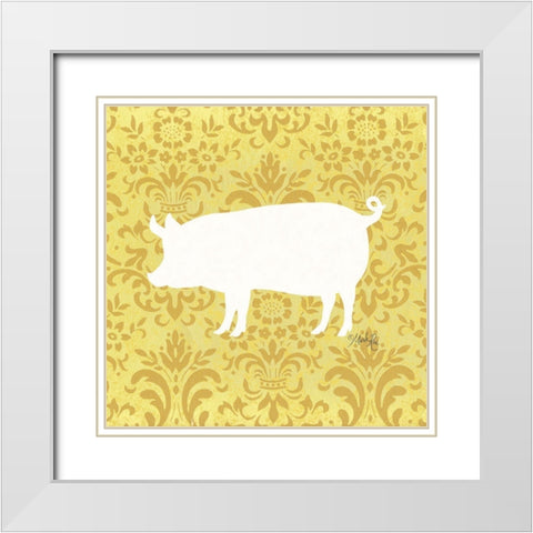 Pig Silhouette White Modern Wood Framed Art Print with Double Matting by Rae, Marla
