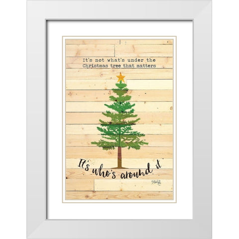 Under the Christmas Tree White Modern Wood Framed Art Print with Double Matting by Rae, Marla