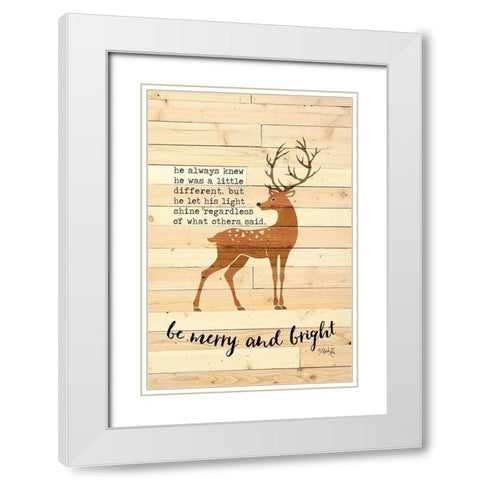 Be Merry and Bright Deer White Modern Wood Framed Art Print with Double Matting by Rae, Marla