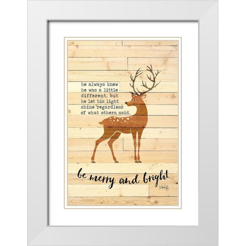 Be Merry and Bright Deer White Modern Wood Framed Art Print with Double Matting by Rae, Marla
