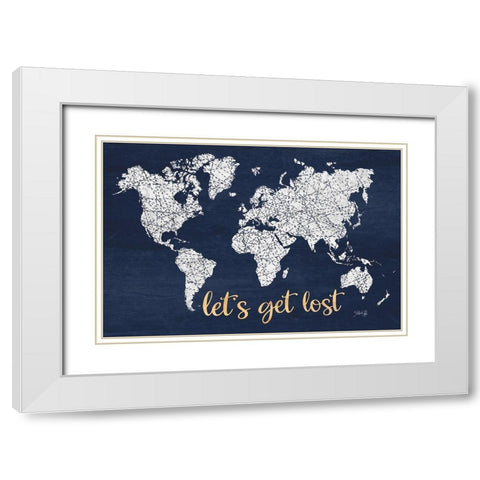 Lets Get Lost World Map White Modern Wood Framed Art Print with Double Matting by Rae, Marla