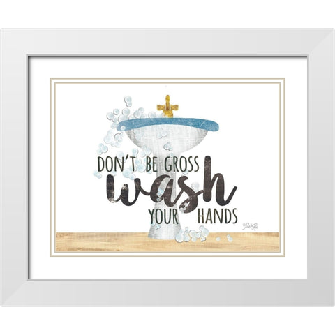 Wash Your Hands Sink White Modern Wood Framed Art Print with Double Matting by Rae, Marla