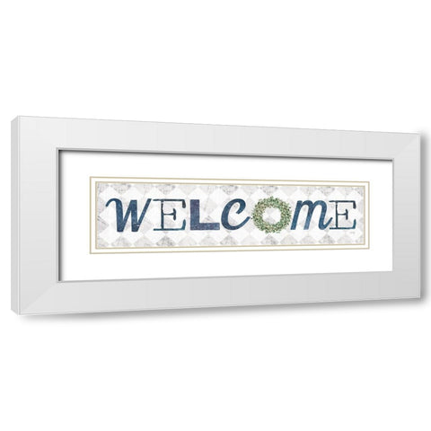 Welcome with Eucalyptus Wreath I White Modern Wood Framed Art Print with Double Matting by Rae, Marla