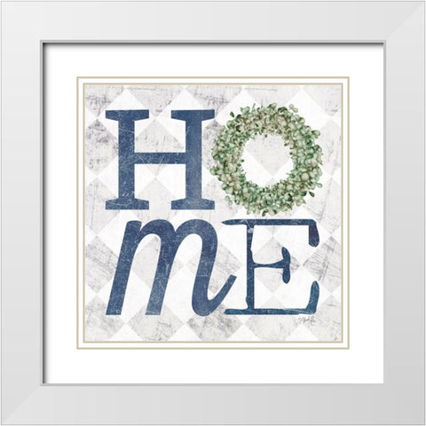 Home with Eucalyptus Wreath III White Modern Wood Framed Art Print with Double Matting by Rae, Marla
