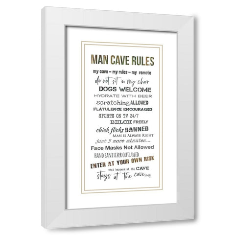 Man Cave Rules I White Modern Wood Framed Art Print with Double Matting by Rae, Marla