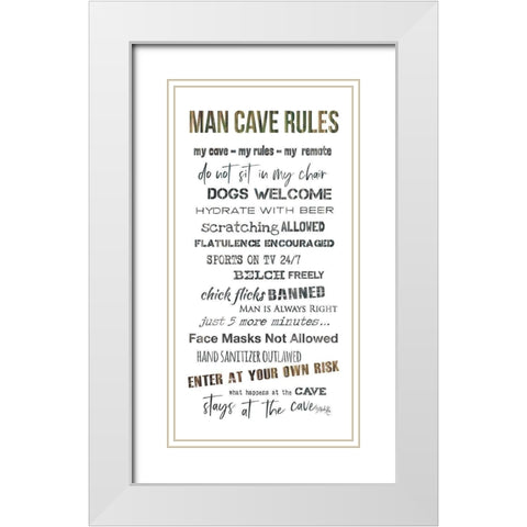 Man Cave Rules I White Modern Wood Framed Art Print with Double Matting by Rae, Marla