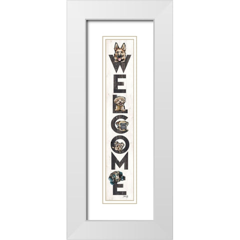 Welcome Dogs White Modern Wood Framed Art Print with Double Matting by Rae, Marla