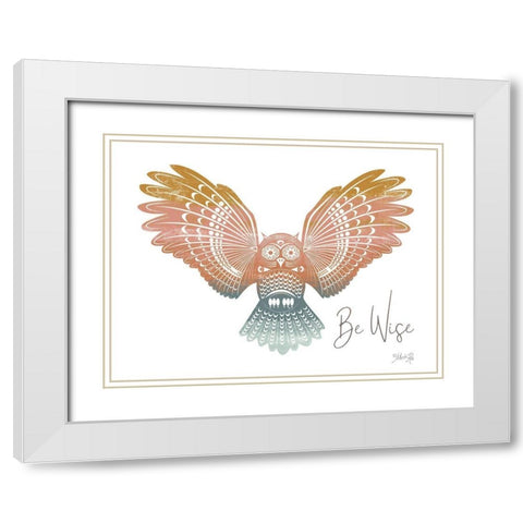Be Wise Owl White Modern Wood Framed Art Print with Double Matting by Rae, Marla