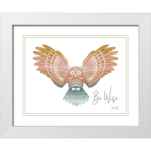 Be Wise Owl White Modern Wood Framed Art Print with Double Matting by Rae, Marla