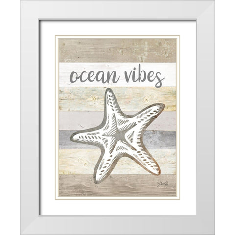 Ocean Vibes Starfish White Modern Wood Framed Art Print with Double Matting by Rae, Marla